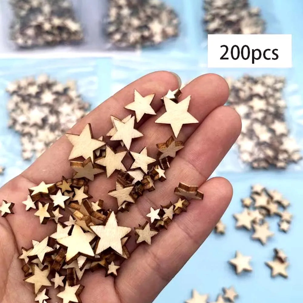 100-300Pcs Wooden Stars Slices Mixed Size Wooden Star Blank Wooden Crafts Pieces Christmas Wedding DIY Scrapbook Party Crafts