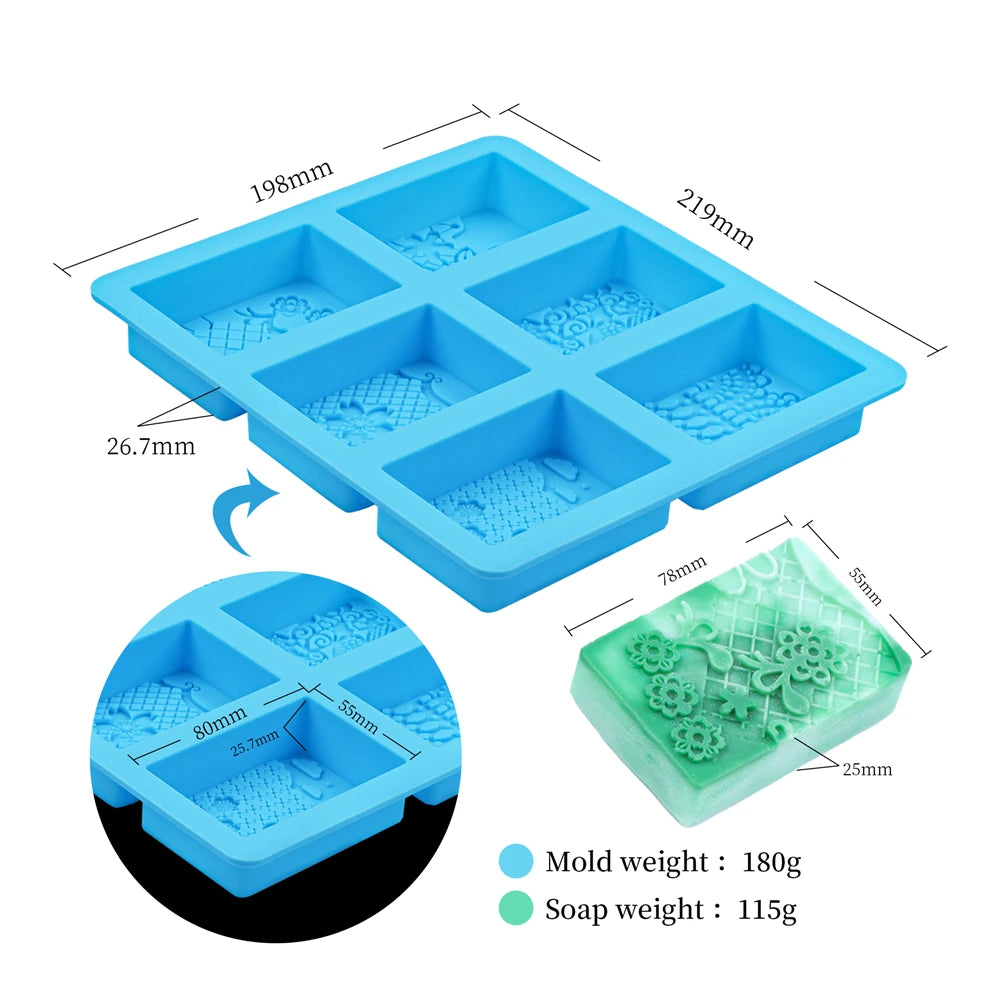 6-Cavity Silicone Soap Molds with Mixed Lace Patterns Perfect for DIY Rectangle Soap Making and Home Decor Crafts