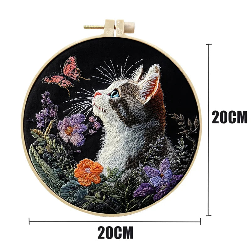 Cat and Flower Embroidery Kit