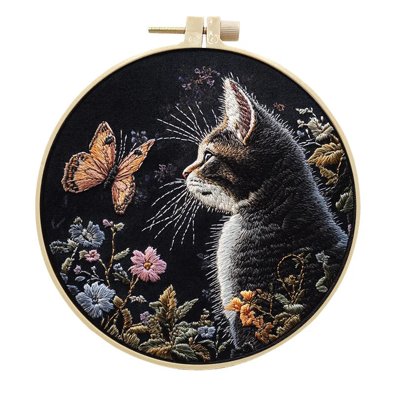 Cat and Flower Embroidery Kit