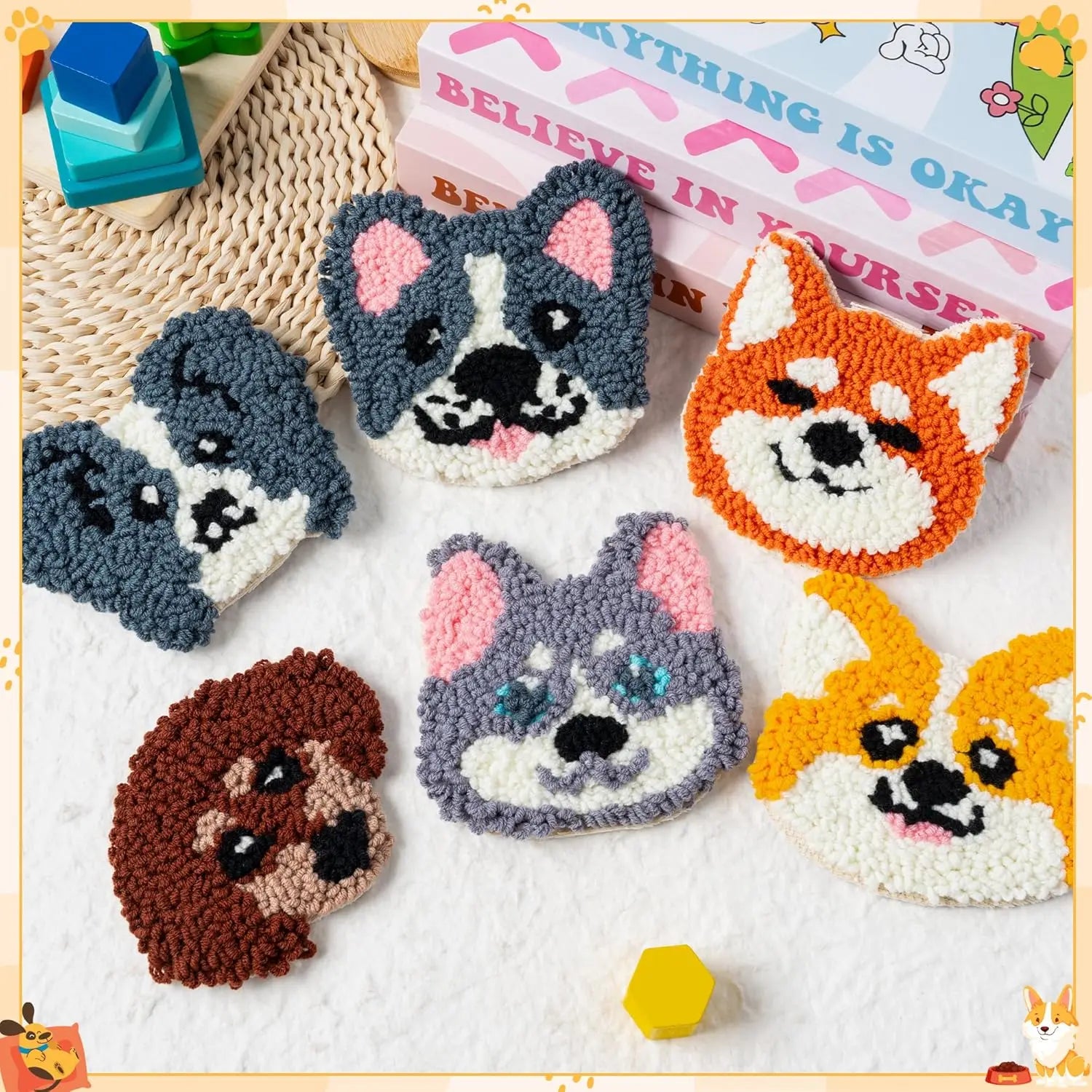 6pcs Cat Punch Needle Embroidery Coaster Set