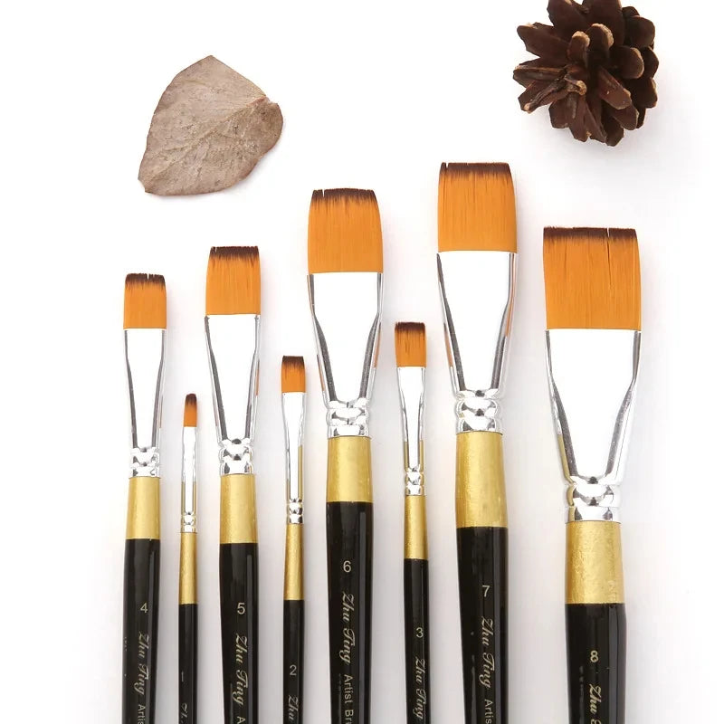 4/8pcs Flat Art Nylon Paint Brushes