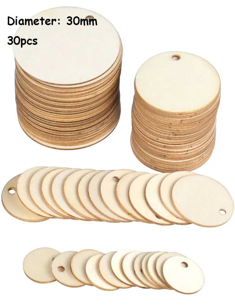 20/30/40/50mm Unfinished Round Wood Discs With Hole