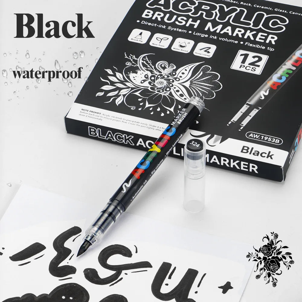 12Pcs Black/White Premium Acrylic Marker