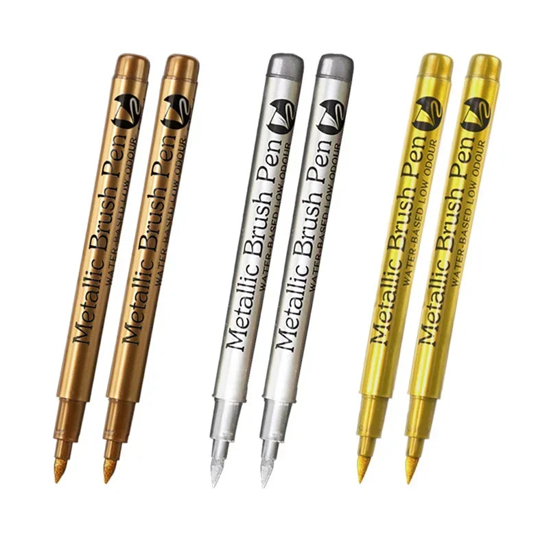 6Pcs Brush Metallic Paint Marker Pens