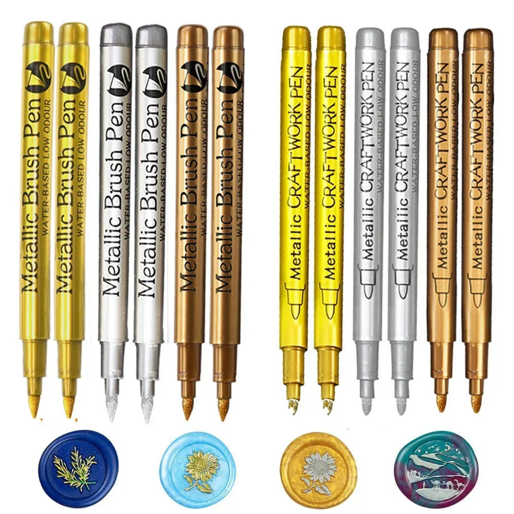 6Pcs Brush Metallic Paint Marker Pens