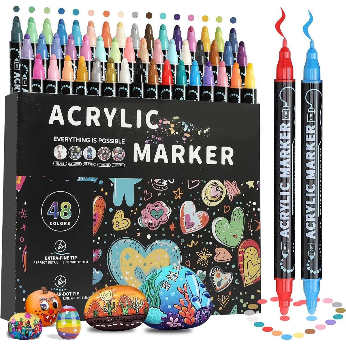 12/24/36/48 Colors Dual Tip Acrylic Paint Pens