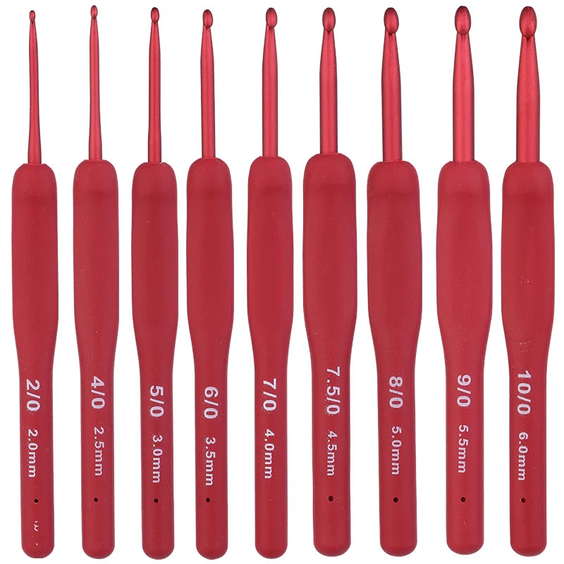 9PCS Red Crochet Hooks