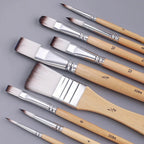 Beginner Brush Set - 9pcs Nylon Hair for Canvas Watercolor Acrylic Oil Painting, Artist Painting Tools