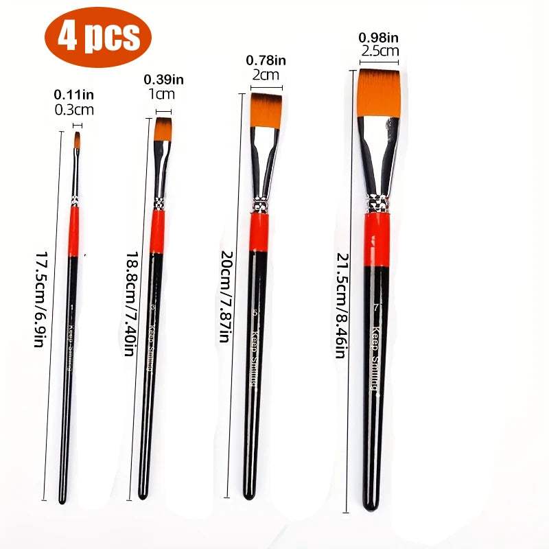 4/8pcs Flat Art Nylon Paint Brushes