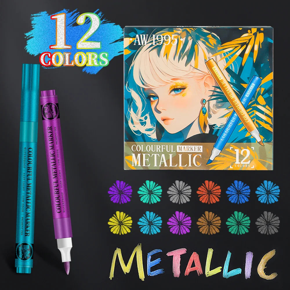 12 Colors Metallic Markers Pens