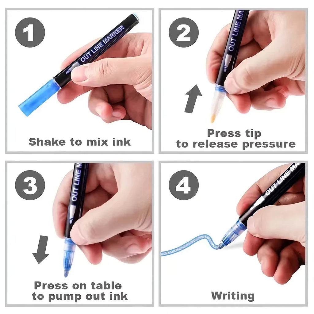 12 Colors Double Line Marker Pens Set