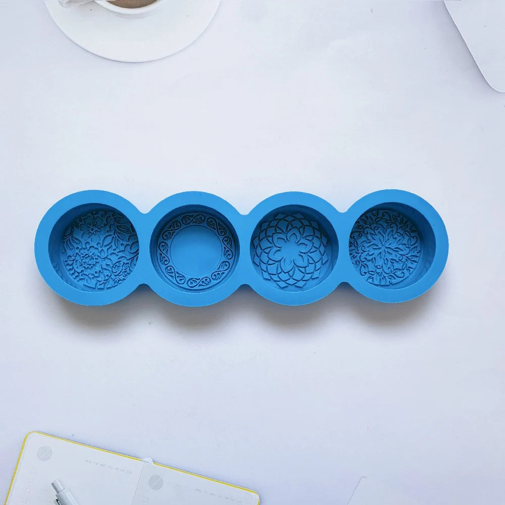 3D Handmade Silicone Soap Mold 4 Types Flower Soap Making Mould DIY Circular Shape Soaps Craft Tools Round Mooncake Mold