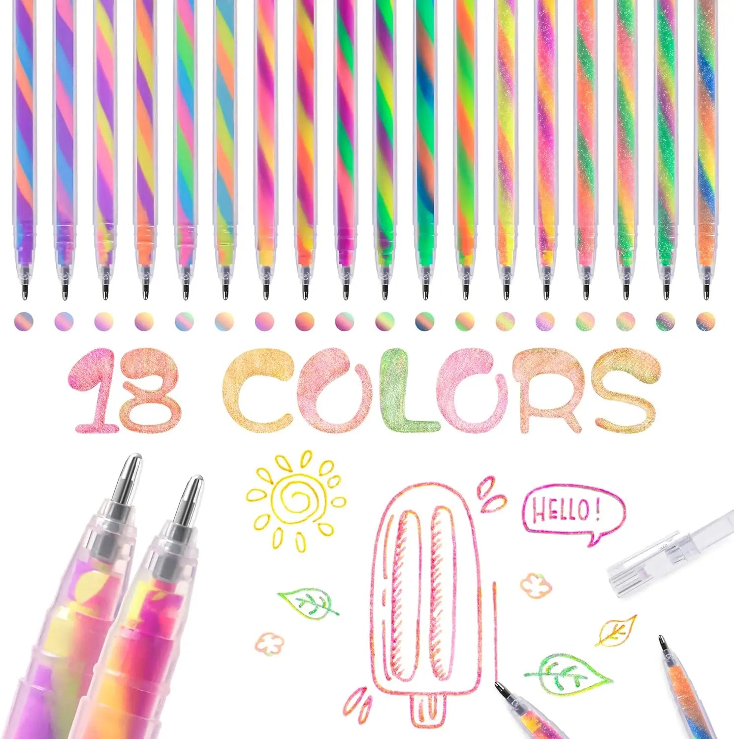 6/18Pcs Rainbow Gel Pens Color Changing
