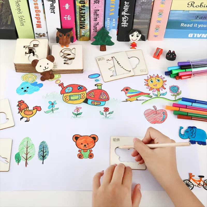 10-20pcs Wooden Drawing Stencils