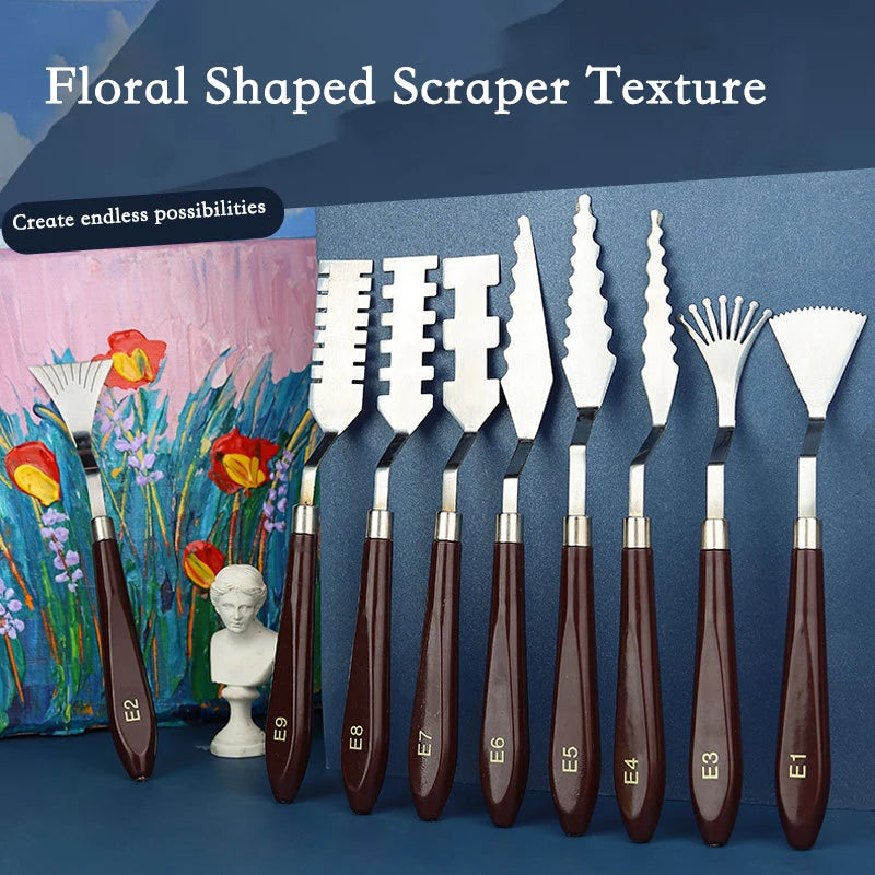 9 Pcs Flower Art Scraper Texture Palette Knife