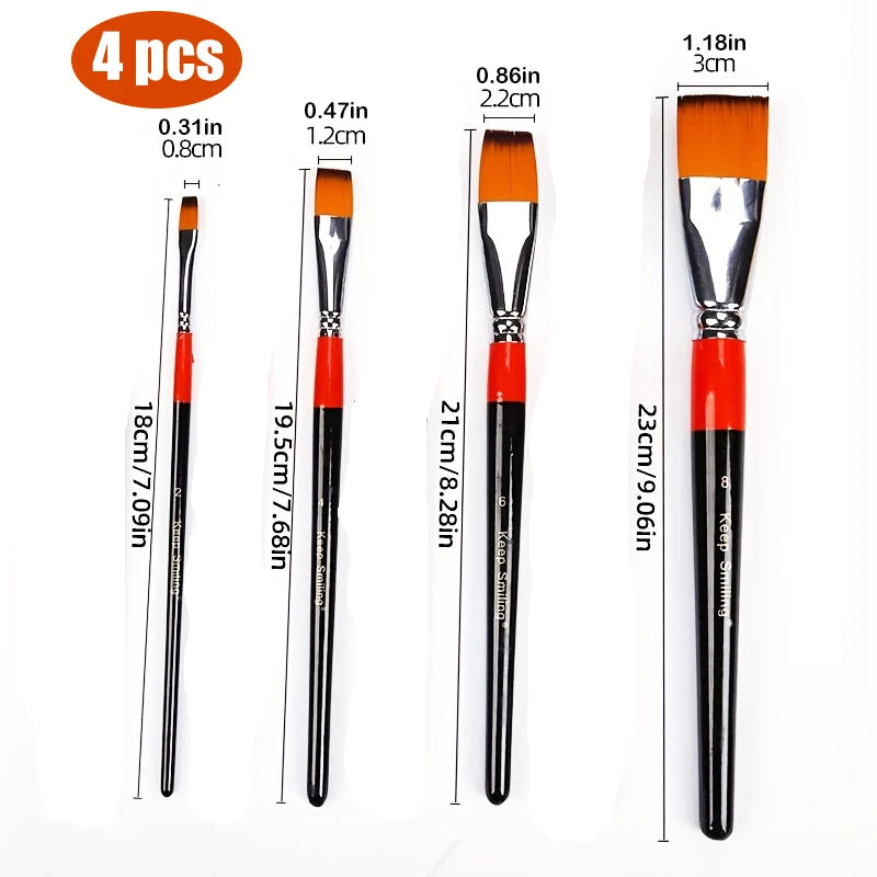 4/8pcs Flat Art Nylon Paint Brushes