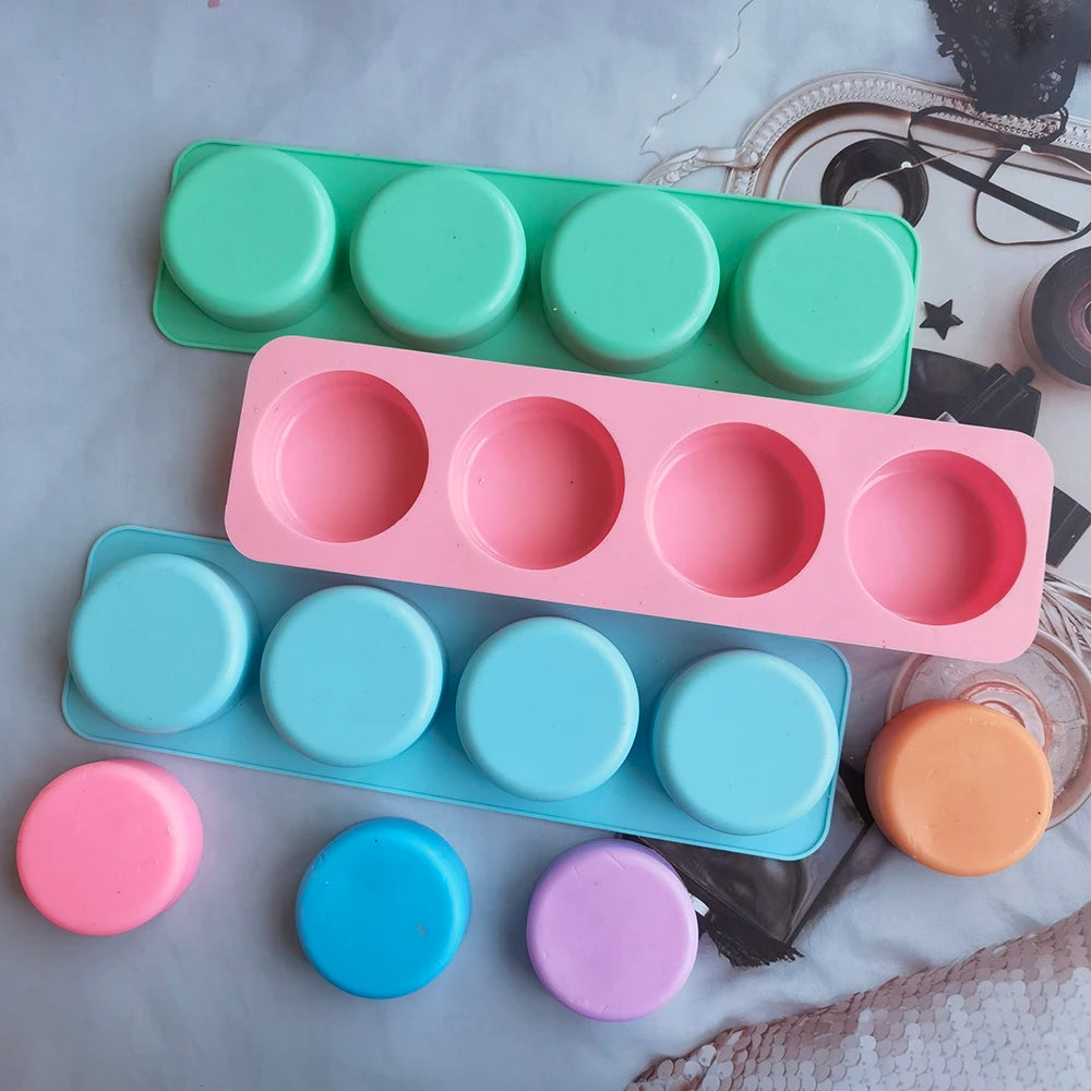 Silicone Soap Mold 4 Holes Oval Round Square DIY Soap Making Mould Homemade Mould Decoration Wax Candle Cake Tools