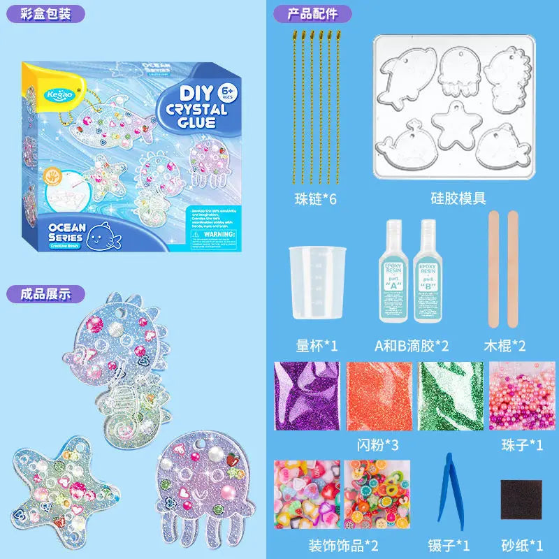 Kids DIY Crystal Glue Key Chain Art