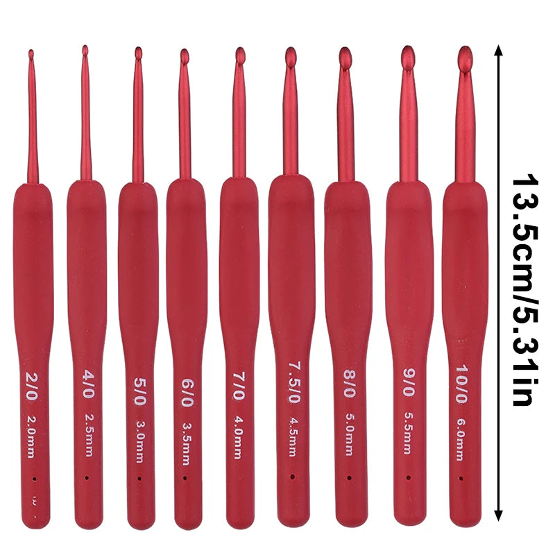 9PCS Red Crochet Hooks