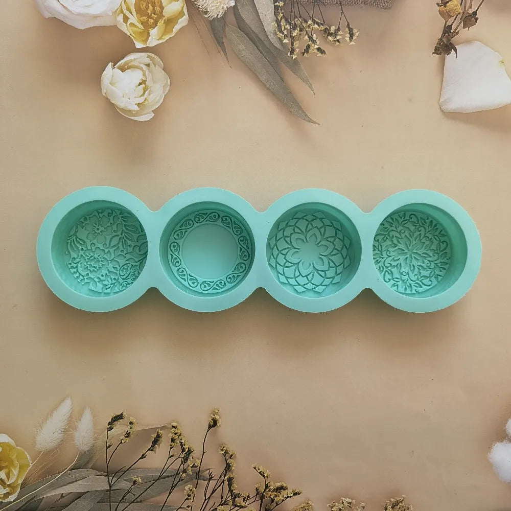 3D Handmade Silicone Soap Mold 4 Types Flower Soap Making Mould DIY Circular Shape Soaps Craft Tools Round Mooncake Mold