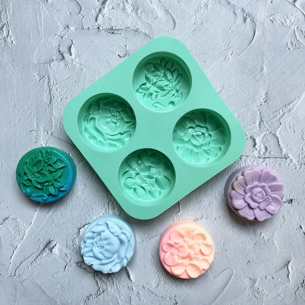 4-Chamber 3D Handmade Flower Pattern Silicone Mold