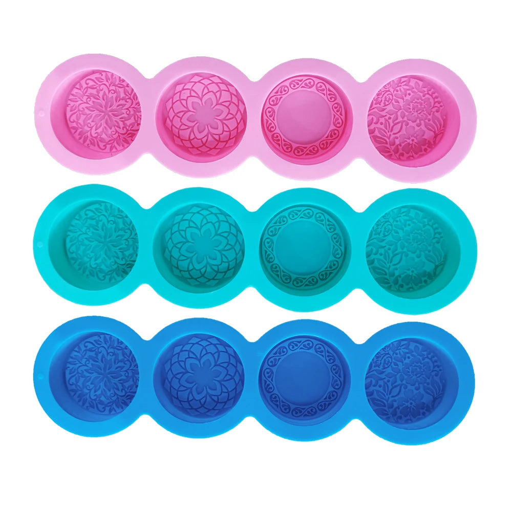 3D Handmade Silicone Soap Mold 4 Types Flower Soap Making Mould DIY Circular Shape Soaps Craft Tools Round Mooncake Mold
