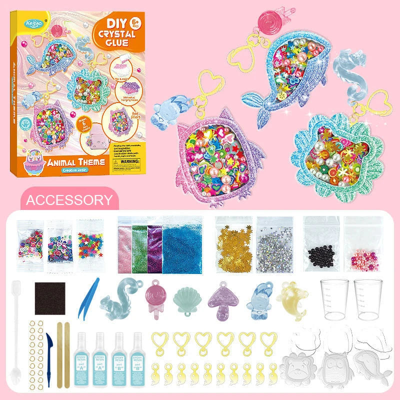 Kids DIY Crystal Glue Key Chain Art
