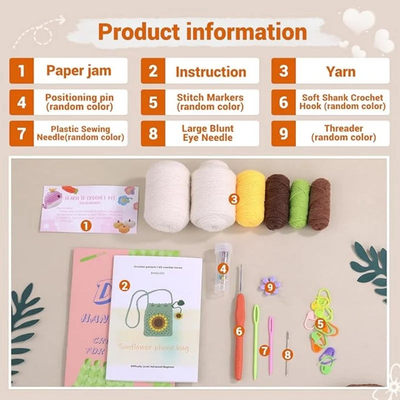 Crochet Bohemian Style Sunflower Woven Bag Kit