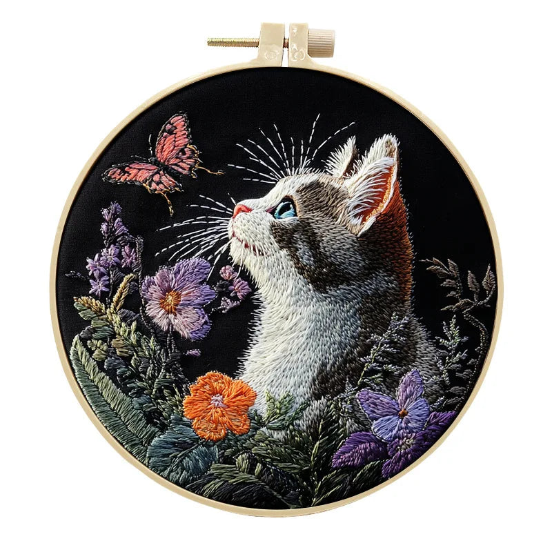 Cat and Flower Embroidery Kit