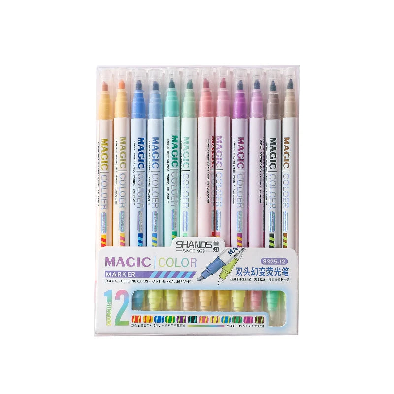 12pcs Double-ended Magic Color Changing Highlighter Pen Set