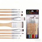 Beginner Brush Set - 9pcs Nylon Hair for Canvas Watercolor Acrylic Oil Painting, Artist Painting Tools