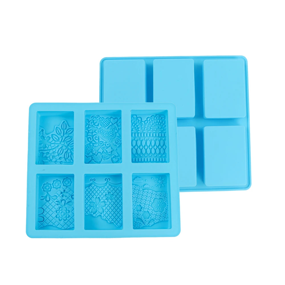 6-Cavity Silicone Soap Molds with Mixed Lace Patterns Perfect for DIY Rectangle Soap Making and Home Decor Crafts