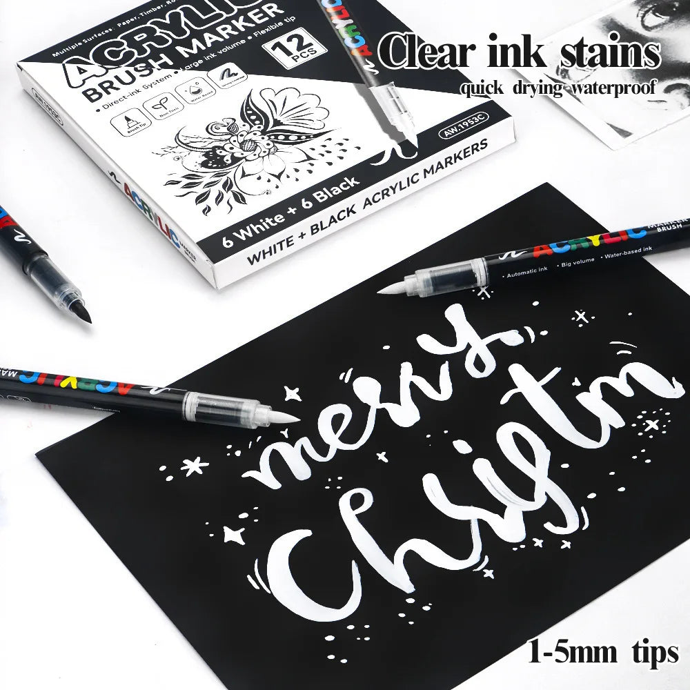 12Pcs Black/White Premium Acrylic Marker