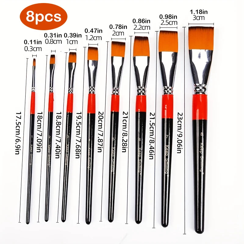 4/8pcs Flat Art Nylon Paint Brushes