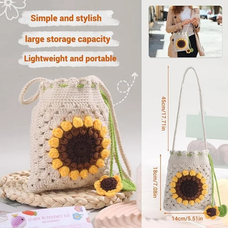 Crochet Bohemian Style Sunflower Woven Bag Kit