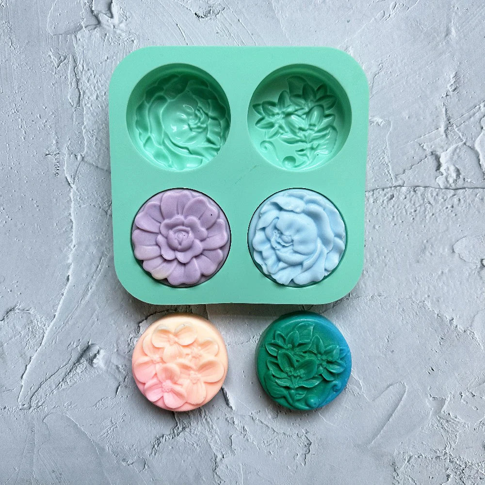 4-Chamber 3D Handmade Flower Pattern Silicone Mold