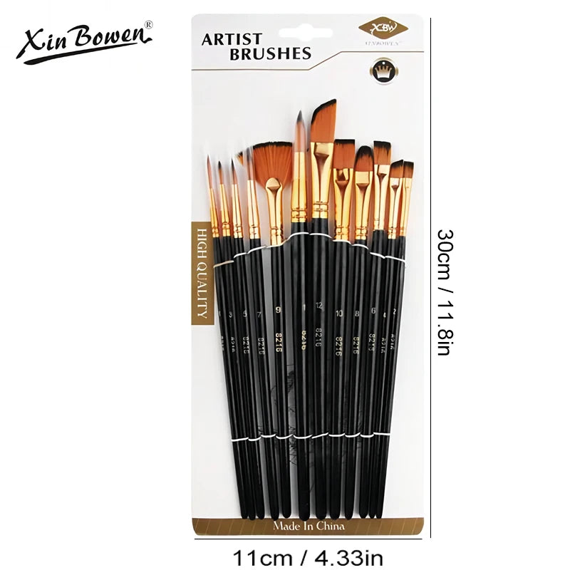 12 PCS Nylon Bristle Brushes Set for Artists