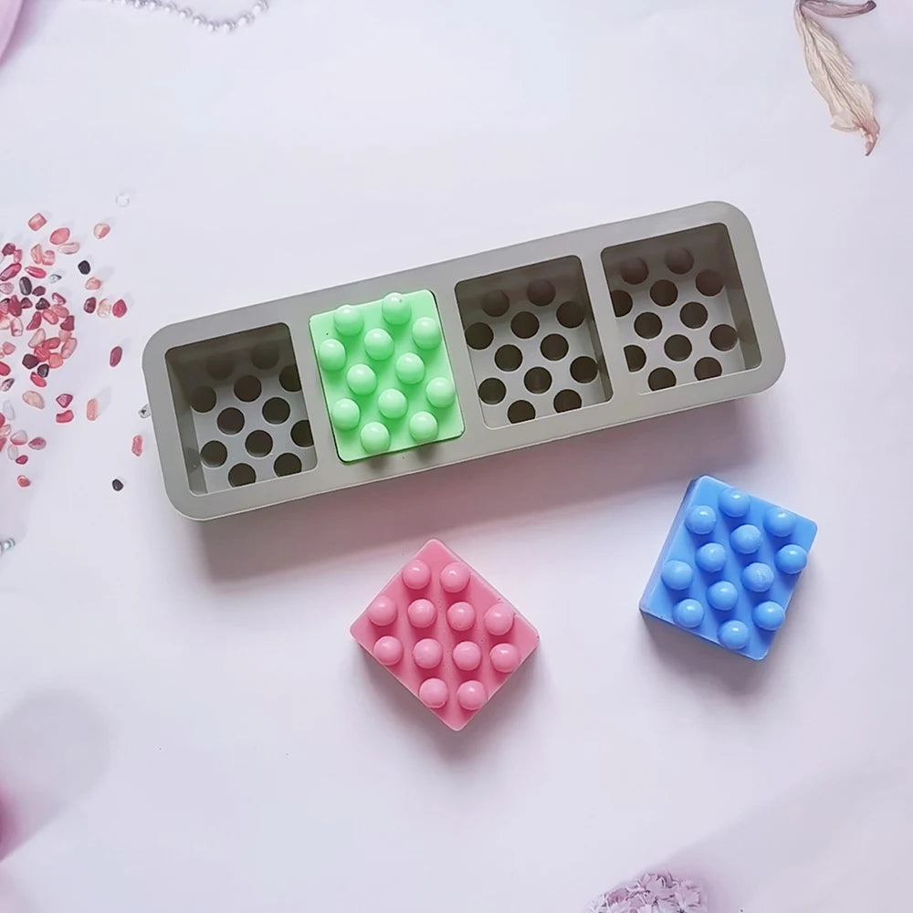 4 Holes Massage Square Silicone Soap Mold