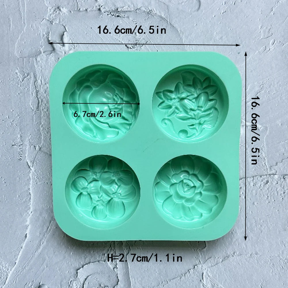 4-Chamber 3D Handmade Flower Pattern Silicone Mold