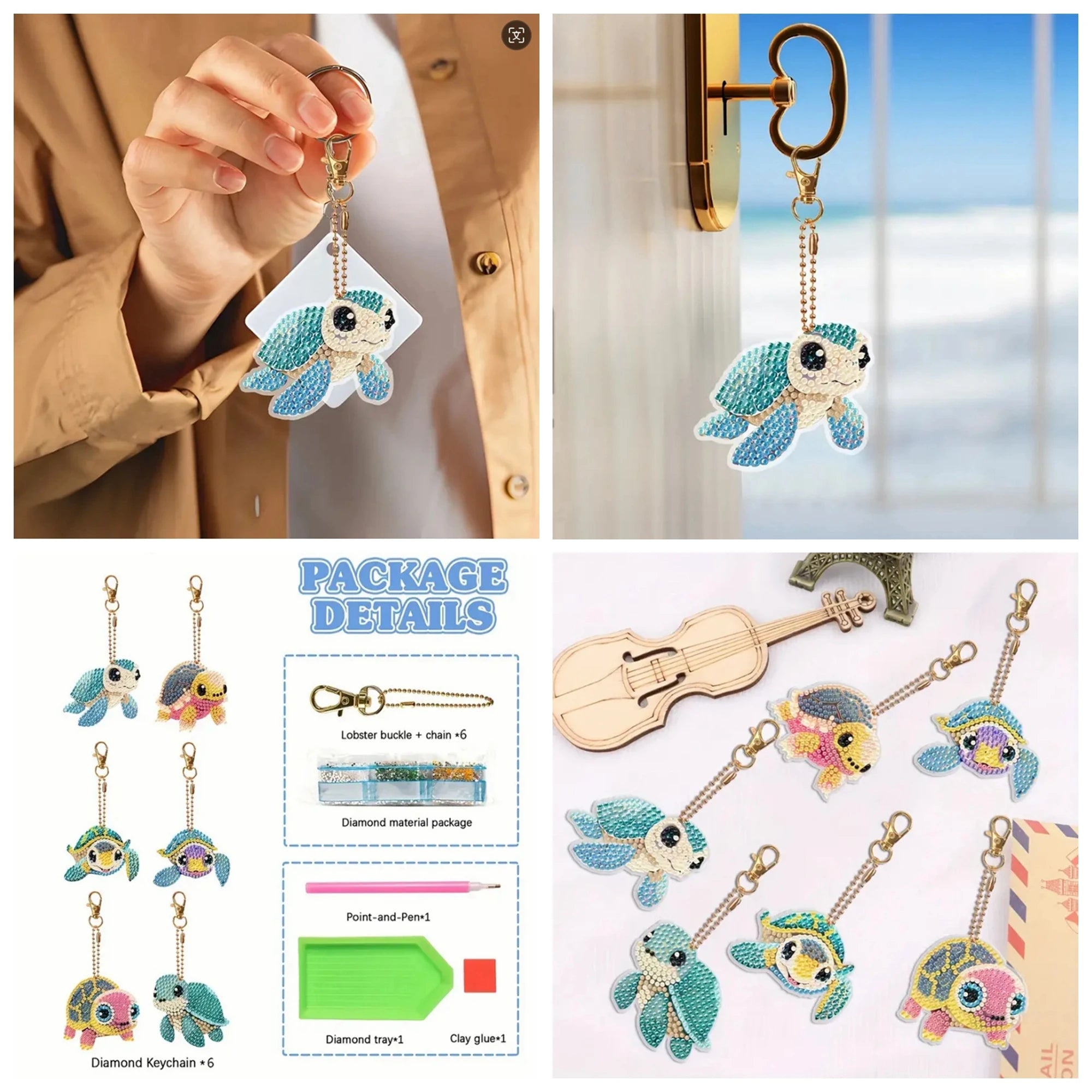 6pcs/Set Diamond Art Keychain Kit