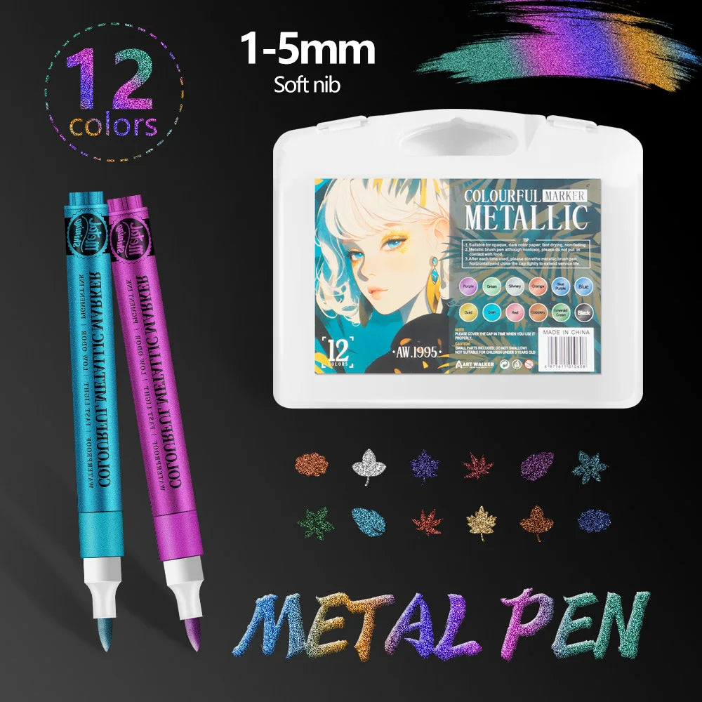 12 Colors Metallic Markers Pens