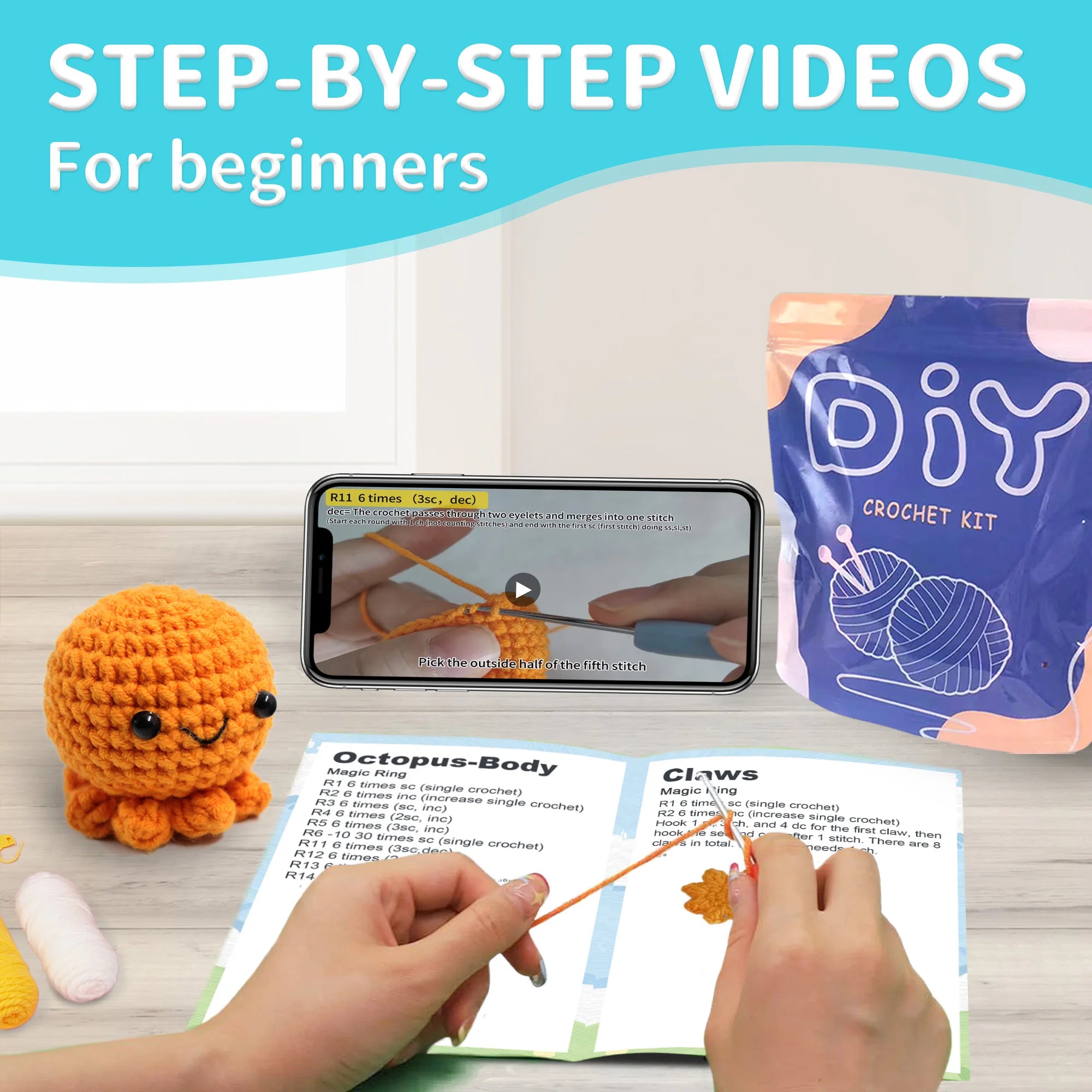 Crochet Kit for Beginners Small Octopus