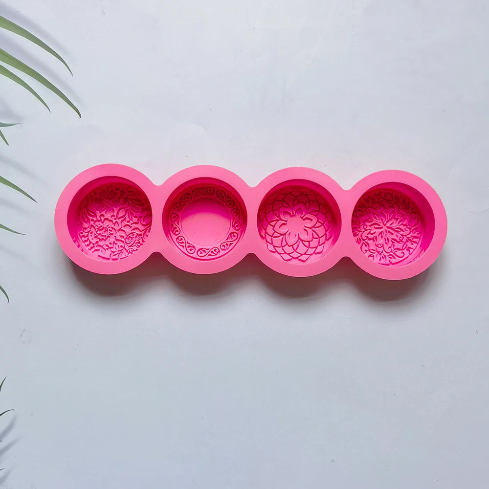 3D Handmade Silicone Soap Mold 4 Types Flower Soap Making Mould DIY Circular Shape Soaps Craft Tools Round Mooncake Mold