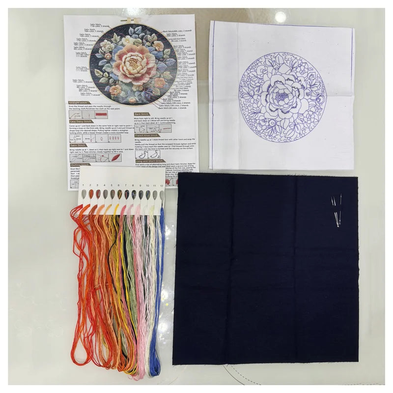 Cat and Flower Embroidery Kit