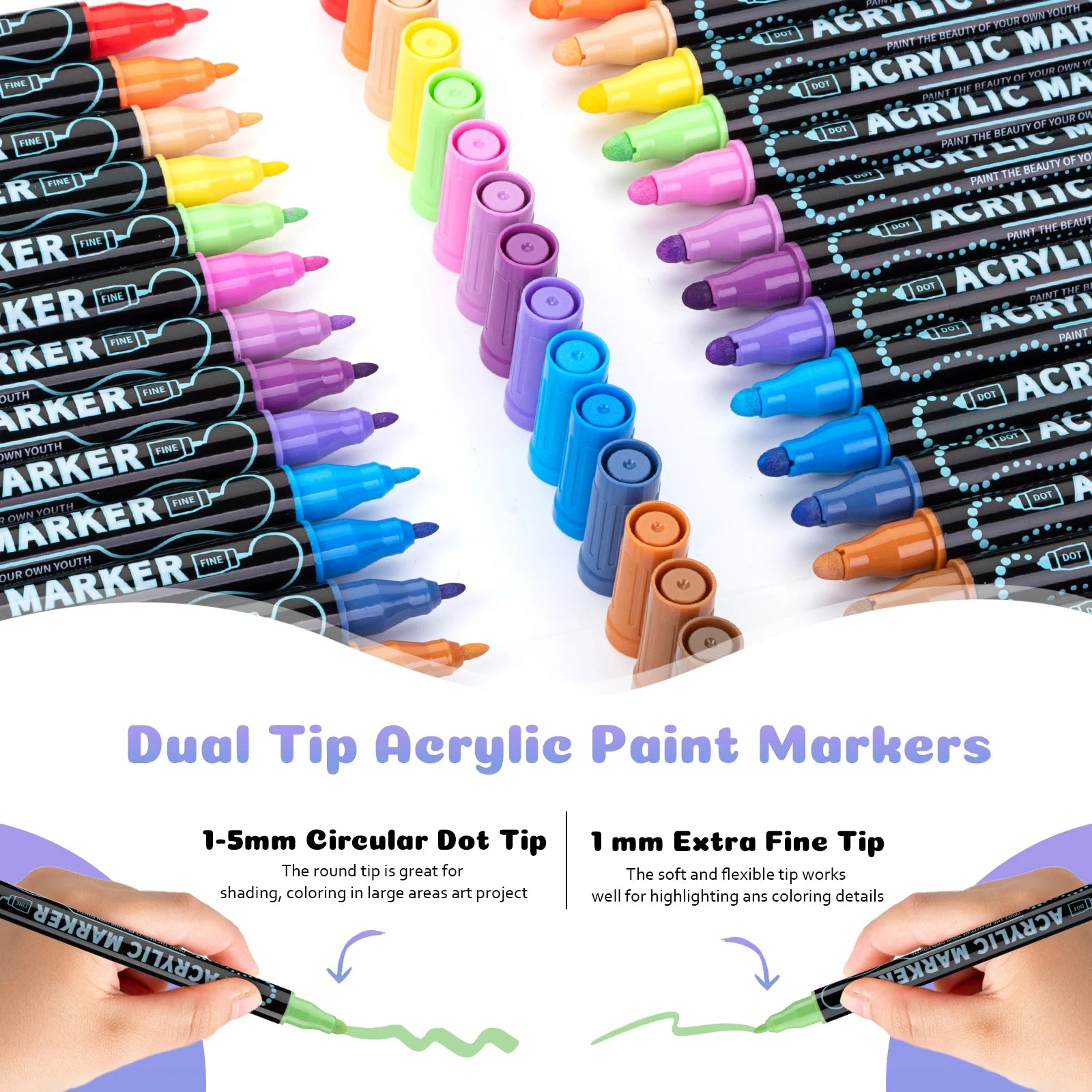 12/24/36/48 Colors Dual Tip Acrylic Paint Pens