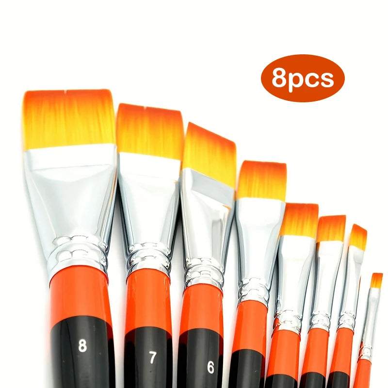 4/8pcs Flat Art Nylon Paint Brushes