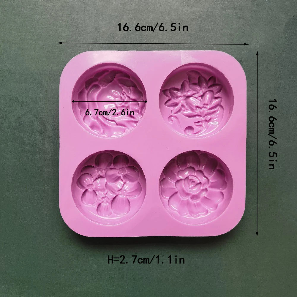 4-Chamber 3D Handmade Flower Pattern Silicone Mold