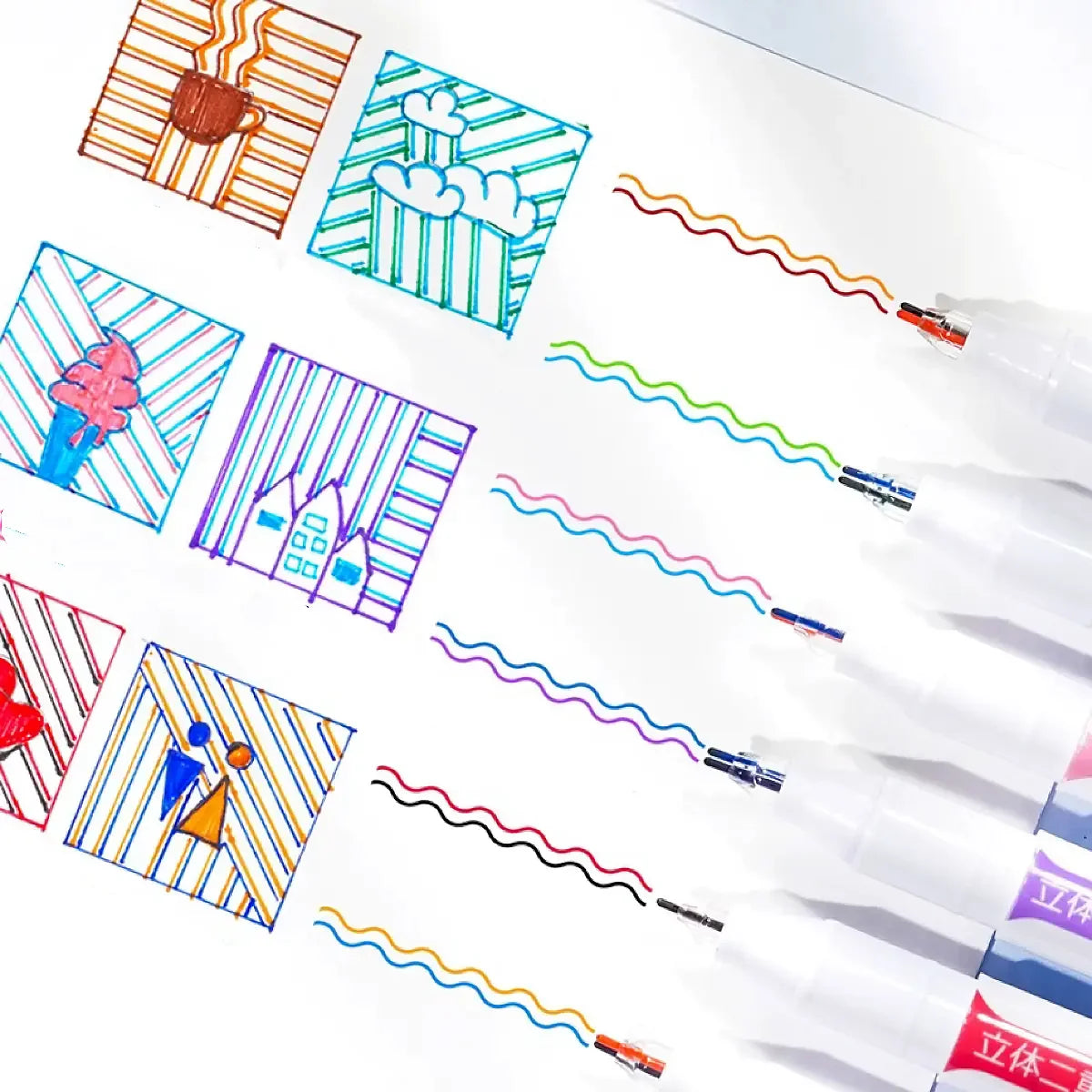6pcs Double Line Colorful Marker Pens