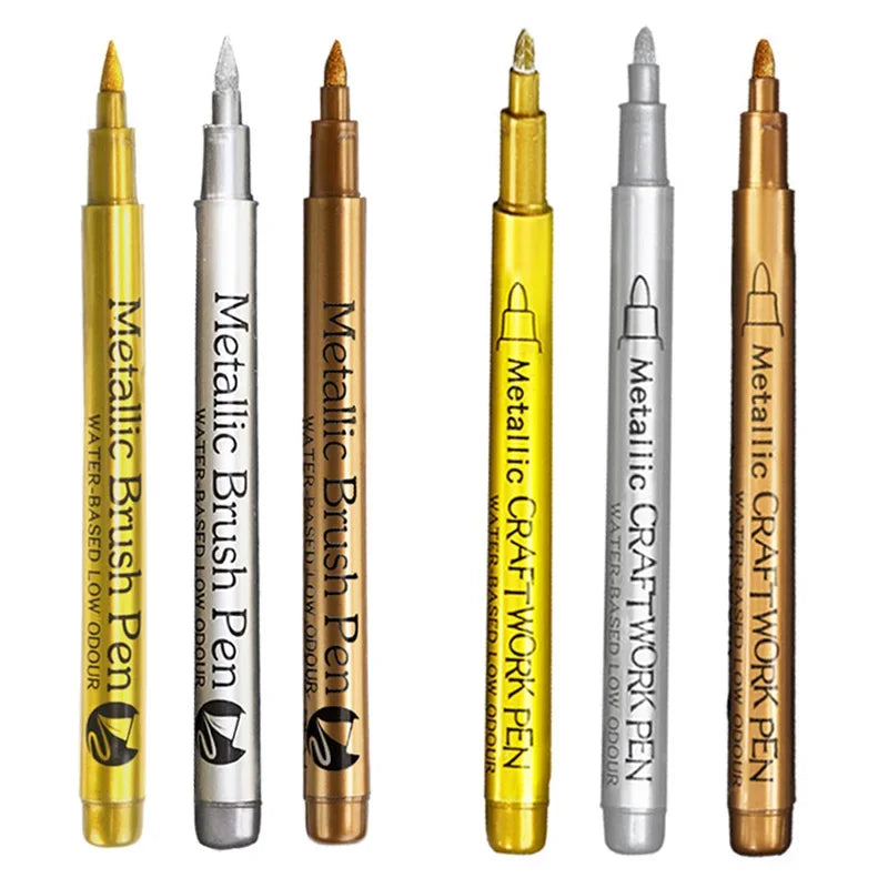 6Pcs Brush Metallic Paint Marker Pens